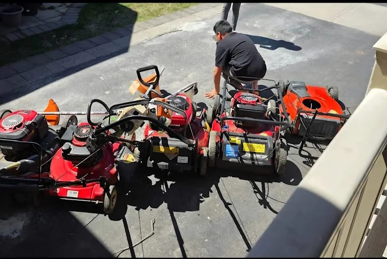 Full inventory of mowers awaiting service